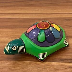 Unsigned Handpainted Mexican Pottery Redware Colorful Turtle Figurine